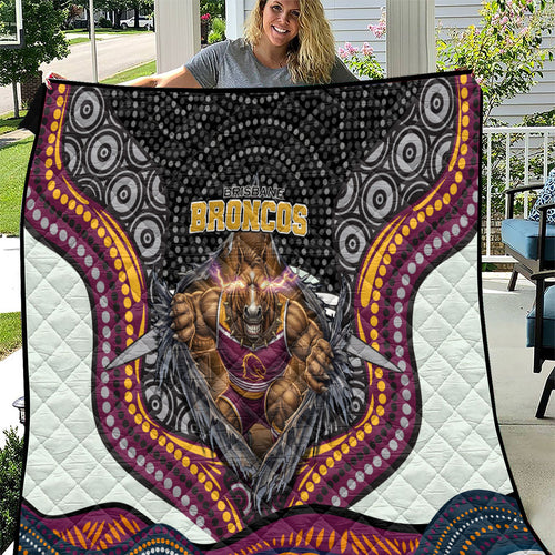 Brisbane Broncos Quilt The Scream of Lightning Eyes - Indigenous Dot Ripping Effect