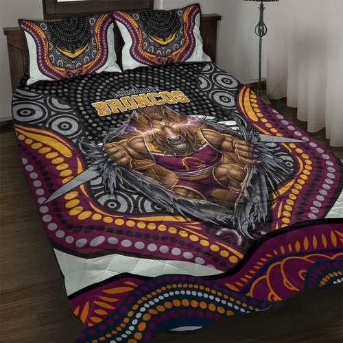 Brisbane Broncos Quilt Bed Set The Scream of Lightning Eyes - Indigenous Dot Ripping Effect