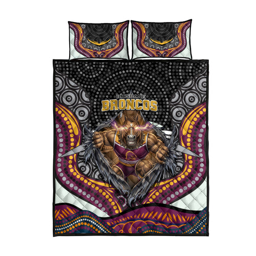 Brisbane Broncos Quilt Bed Set The Scream of Lightning Eyes - Indigenous Dot Ripping Effect