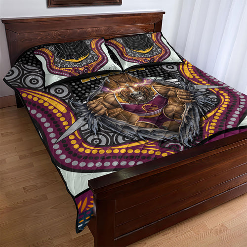 Brisbane Broncos Quilt Bed Set The Scream of Lightning Eyes - Indigenous Dot Ripping Effect