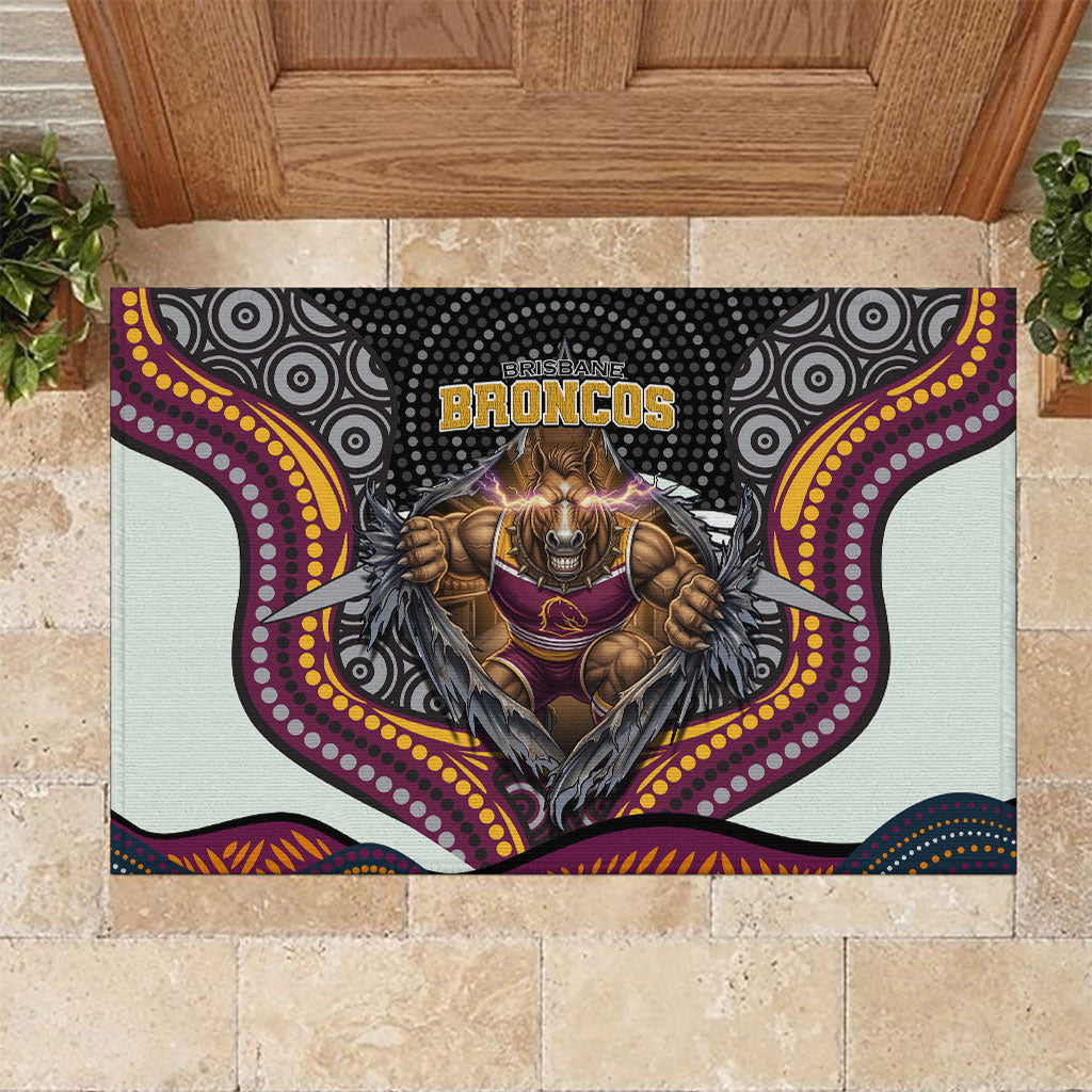 Brisbane Broncos Rubber Doormat The Scream of Lightning Eyes - Indigenous Dot Ripping Effect