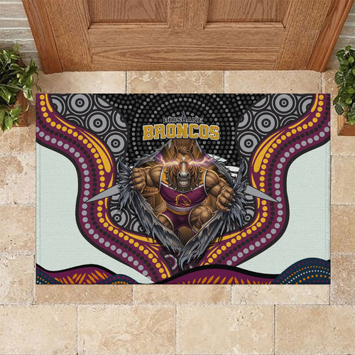 Brisbane Broncos Rubber Doormat The Scream of Lightning Eyes - Indigenous Dot Ripping Effect