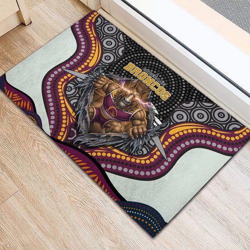 Brisbane Broncos Rubber Doormat The Scream of Lightning Eyes - Indigenous Dot Ripping Effect