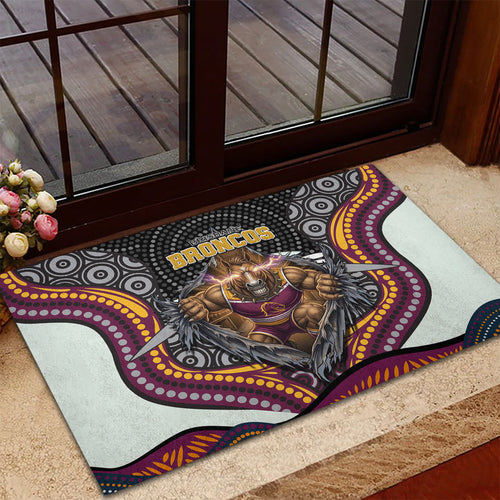 Brisbane Broncos Rubber Doormat The Scream of Lightning Eyes - Indigenous Dot Ripping Effect