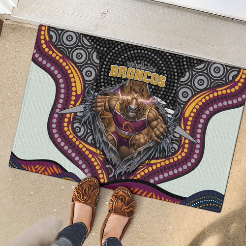 Brisbane Broncos Rubber Doormat The Scream of Lightning Eyes - Indigenous Dot Ripping Effect