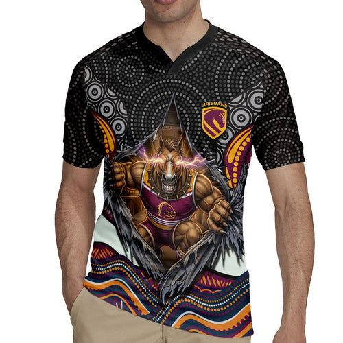 Brisbane Broncos Rugby Jersey The Scream of Lightning Eyes - Indigenous Dot Ripping Effect