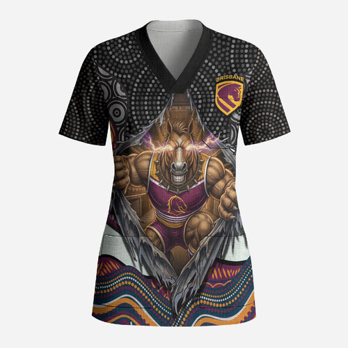 Brisbane Broncos Scrub Top The Scream of Lightning Eyes - Indigenous Dot Ripping Effect