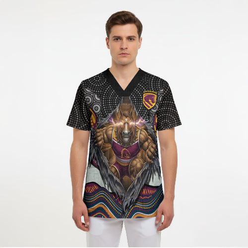 Brisbane Broncos Scrub Top The Scream of Lightning Eyes - Indigenous Dot Ripping Effect