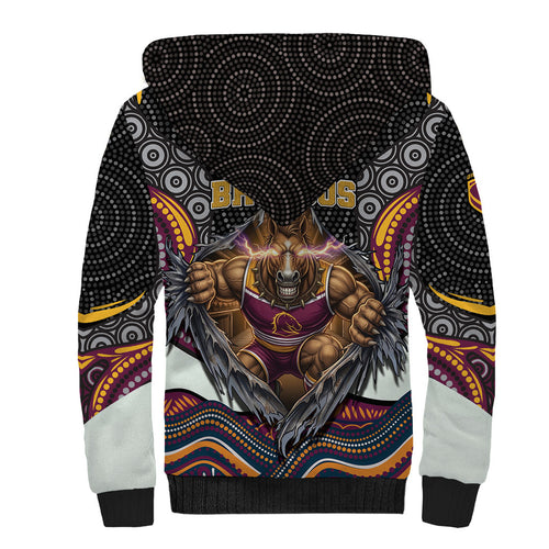 Brisbane Broncos Sherpa Hoodie The Scream of Lightning Eyes - Indigenous Dot Ripping Effect