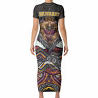 Brisbane Broncos Short Sleeve Bodycon Dress The Scream of Lightning Eyes - Indigenous Dot Ripping Effect