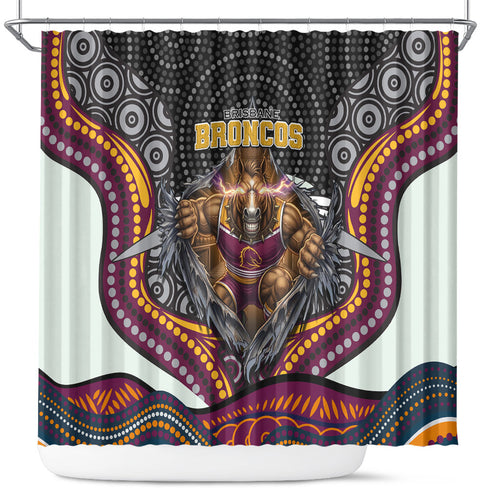 Brisbane Broncos Shower Curtain The Scream of Lightning Eyes - Indigenous Dot Ripping Effect