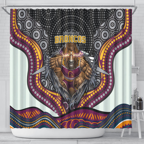 Brisbane Broncos Shower Curtain The Scream of Lightning Eyes - Indigenous Dot Ripping Effect