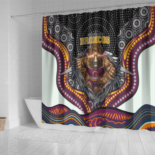 Brisbane Broncos Shower Curtain The Scream of Lightning Eyes - Indigenous Dot Ripping Effect
