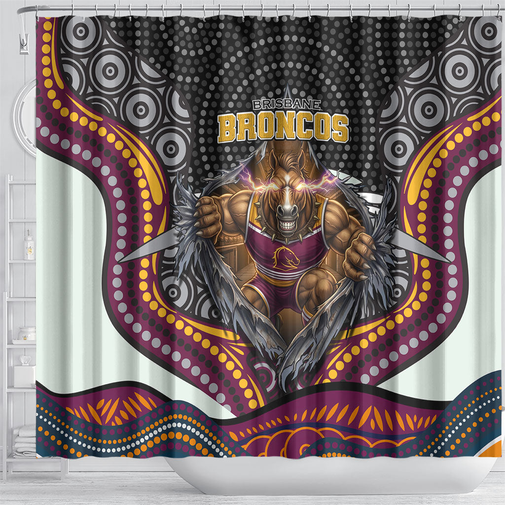 Brisbane Broncos Shower Curtain The Scream of Lightning Eyes - Indigenous Dot Ripping Effect