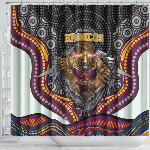 Brisbane Broncos Shower Curtain The Scream of Lightning Eyes - Indigenous Dot Ripping Effect