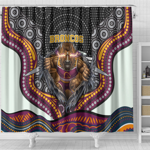 Brisbane Broncos Shower Curtain The Scream of Lightning Eyes - Indigenous Dot Ripping Effect