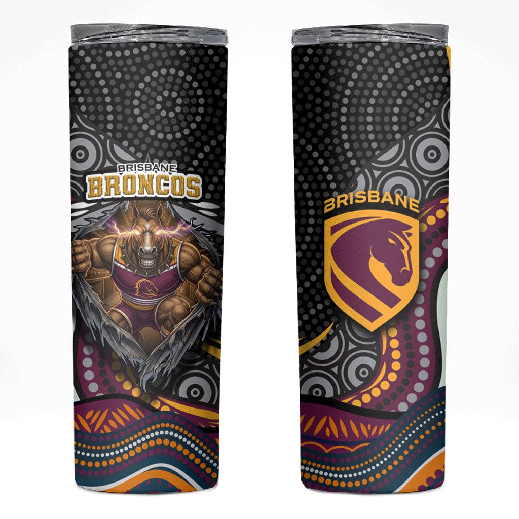 Brisbane Broncos Skinny Tumbler The Scream of Lightning Eyes - Indigenous Dot Ripping Effect