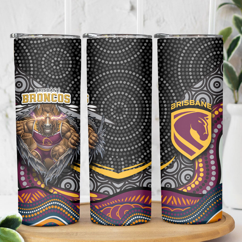 Brisbane Broncos Skinny Tumbler The Scream of Lightning Eyes - Indigenous Dot Ripping Effect