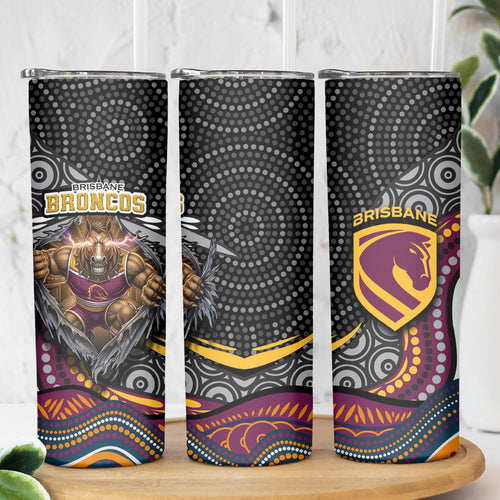 Brisbane Broncos Skinny Tumbler The Scream of Lightning Eyes - Indigenous Dot Ripping Effect