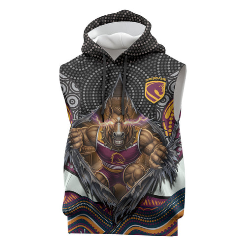 Brisbane Broncos Sleeveless Hoodie The Scream of Lightning Eyes - Indigenous Dot Ripping Effect