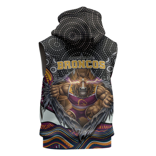 Brisbane Broncos Sleeveless Hoodie The Scream of Lightning Eyes - Indigenous Dot Ripping Effect
