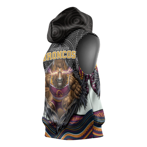 Brisbane Broncos Sleeveless Hoodie The Scream of Lightning Eyes - Indigenous Dot Ripping Effect