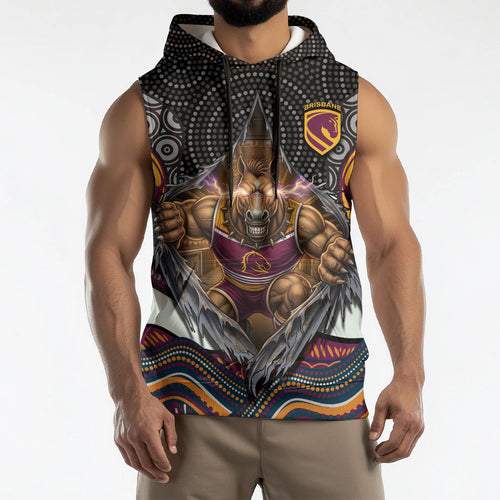 Brisbane Broncos Sleeveless Hoodie The Scream of Lightning Eyes - Indigenous Dot Ripping Effect