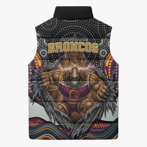 Brisbane Broncos Sleeveless Puffer Jacket The Scream of Lightning Eyes - Indigenous Dot Ripping Effect