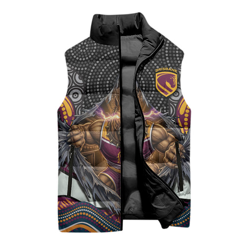 Brisbane Broncos Sleeveless Puffer Jacket The Scream of Lightning Eyes - Indigenous Dot Ripping Effect