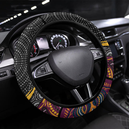 Brisbane Broncos Steering Wheel Cover The Scream of Lightning Eyes - Indigenous Dot Ripping Effect