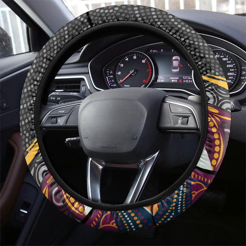 Brisbane Broncos Steering Wheel Cover The Scream of Lightning Eyes - Indigenous Dot Ripping Effect