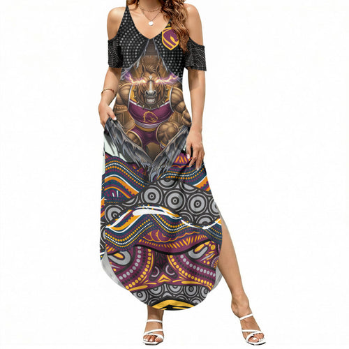 Brisbane Broncos Summer Maxi Dress The Scream of Lightning Eyes - Indigenous Dot Ripping Effect