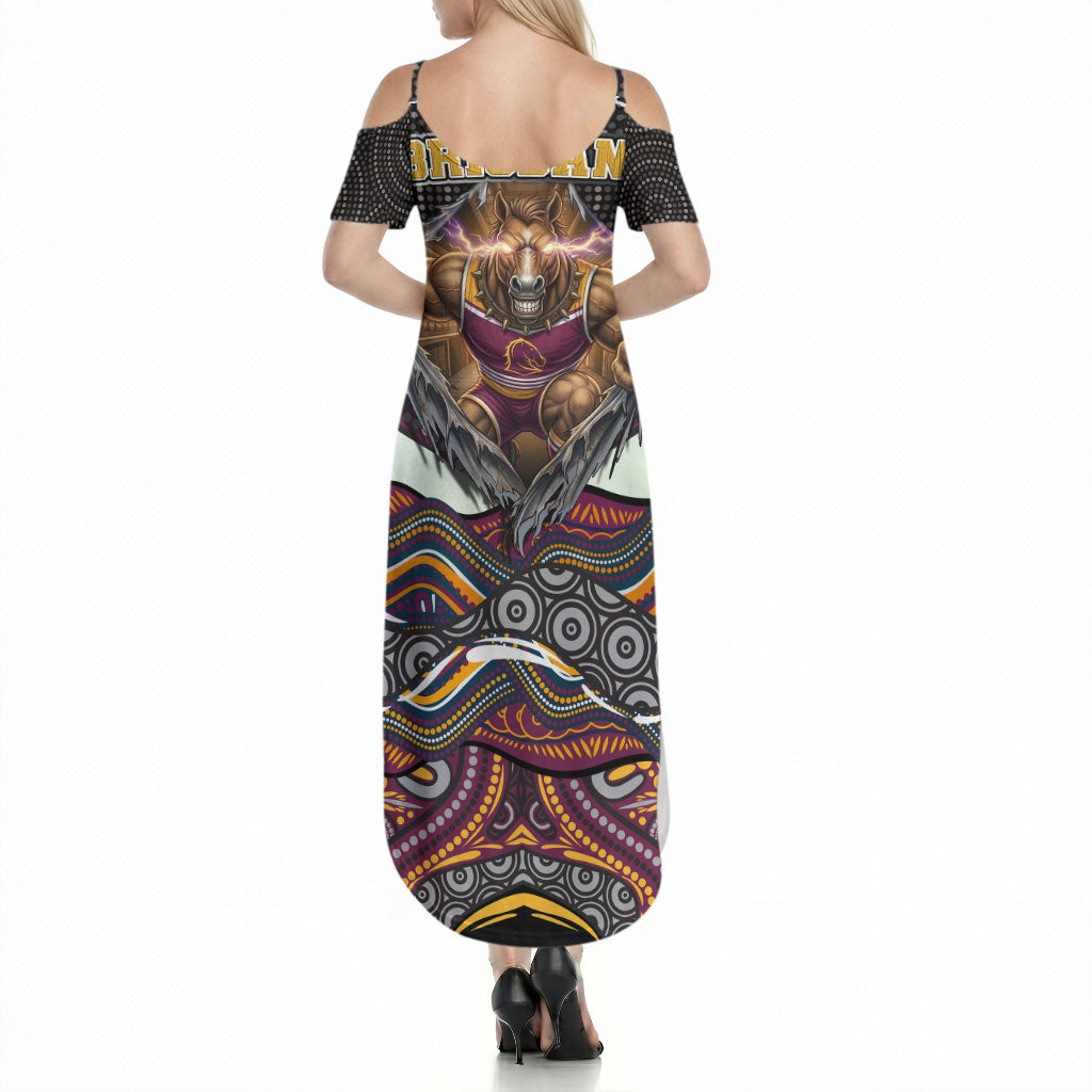 Brisbane Broncos Summer Maxi Dress The Scream of Lightning Eyes - Indigenous Dot Ripping Effect