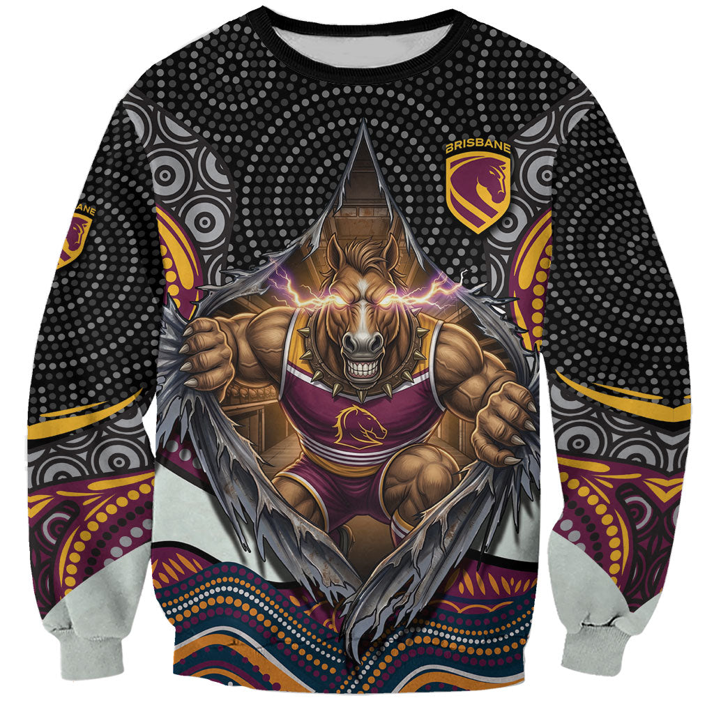 Brisbane Broncos Sweatshirt The Scream of Lightning Eyes - Indigenous Dot Ripping Effect