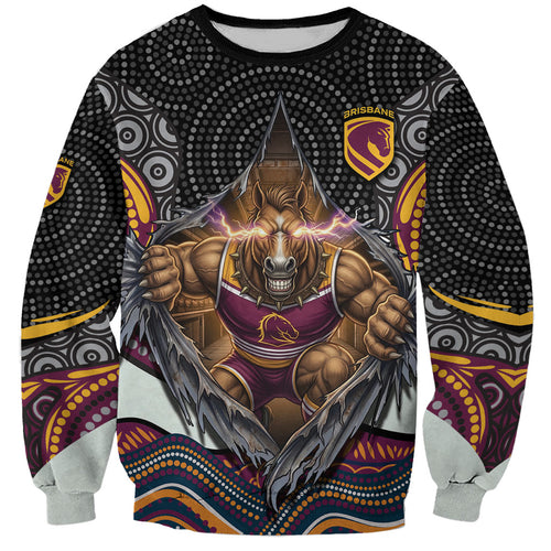 Brisbane Broncos Sweatshirt The Scream of Lightning Eyes - Indigenous Dot Ripping Effect