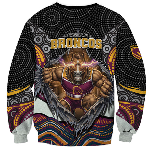 Brisbane Broncos Sweatshirt The Scream of Lightning Eyes - Indigenous Dot Ripping Effect