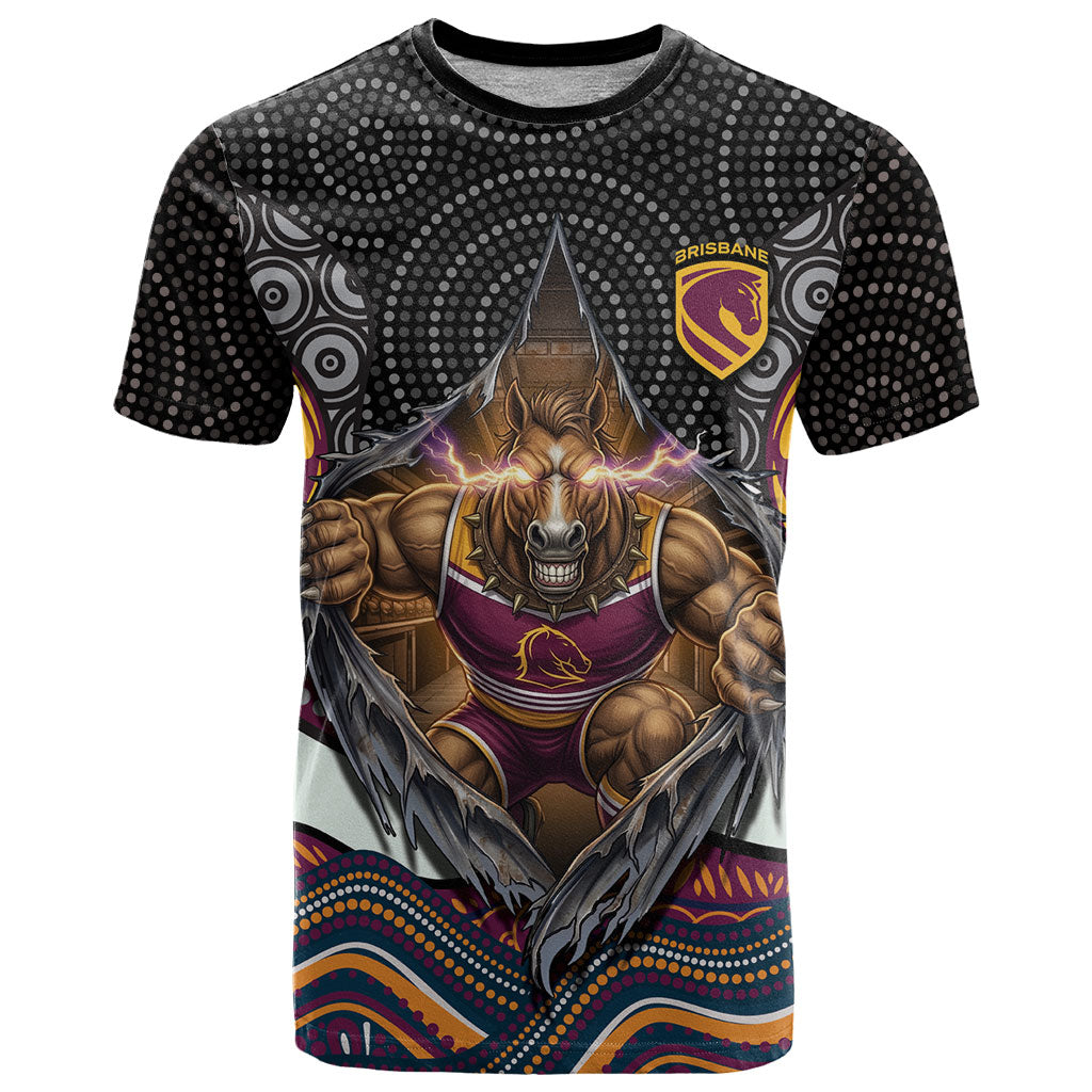 Brisbane Broncos T Shirt The Scream of Lightning Eyes - Indigenous Dot Ripping Effect