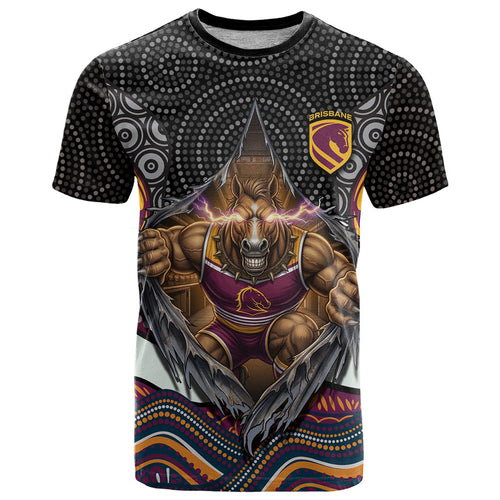 Brisbane Broncos T Shirt The Scream of Lightning Eyes - Indigenous Dot Ripping Effect