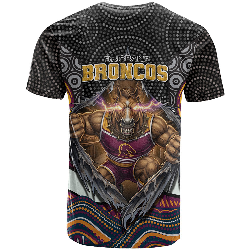 Brisbane Broncos T Shirt The Scream of Lightning Eyes - Indigenous Dot Ripping Effect