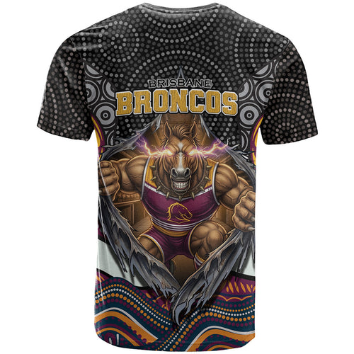 Brisbane Broncos T Shirt The Scream of Lightning Eyes - Indigenous Dot Ripping Effect