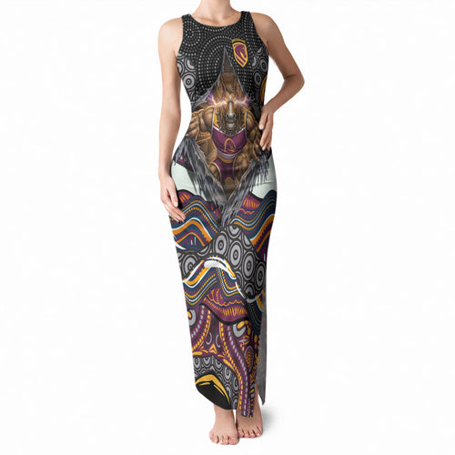 Brisbane Broncos Tank Maxi Dress The Scream of Lightning Eyes - Indigenous Dot Ripping Effect