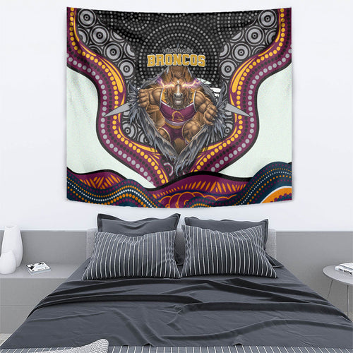 Brisbane Broncos Tapestry The Scream of Lightning Eyes - Indigenous Dot Ripping Effect