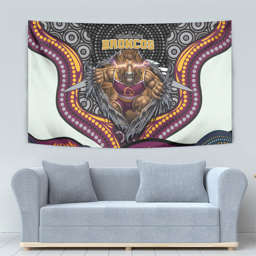 Brisbane Broncos Tapestry The Scream of Lightning Eyes - Indigenous Dot Ripping Effect