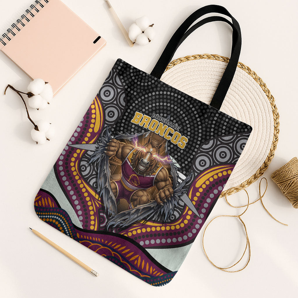 Brisbane Broncos Tote Bag The Scream of Lightning Eyes - Indigenous Dot Ripping Effect