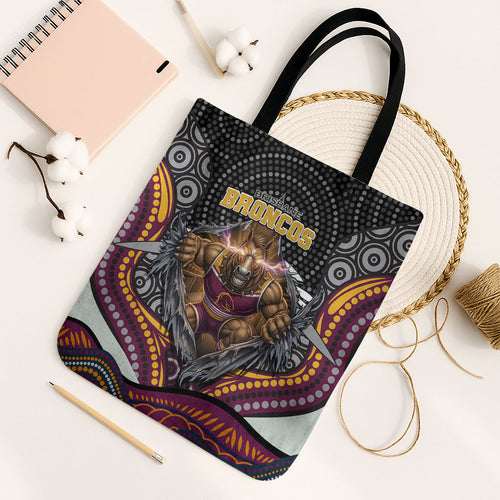 Brisbane Broncos Tote Bag The Scream of Lightning Eyes - Indigenous Dot Ripping Effect