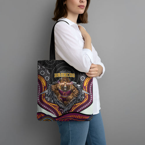Brisbane Broncos Tote Bag The Scream of Lightning Eyes - Indigenous Dot Ripping Effect