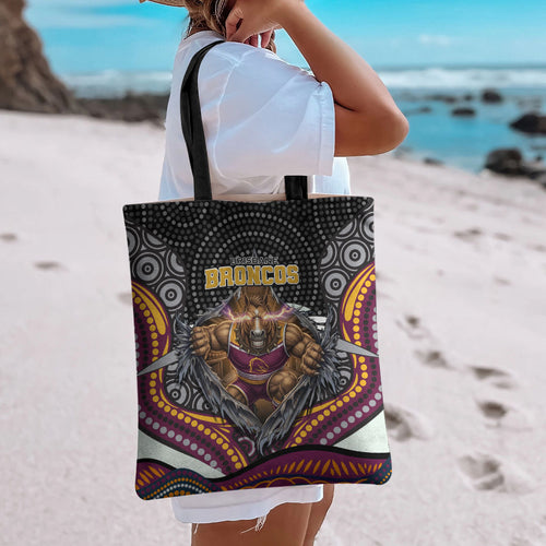 Brisbane Broncos Tote Bag The Scream of Lightning Eyes - Indigenous Dot Ripping Effect