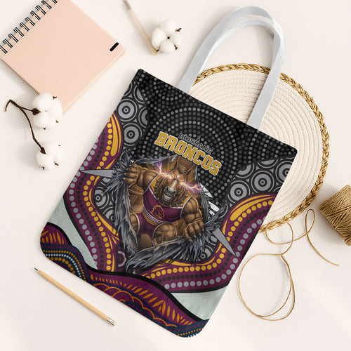 Brisbane Broncos Tote Bag The Scream of Lightning Eyes - Indigenous Dot Ripping Effect
