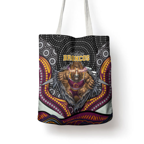 Brisbane Broncos Tote Bag The Scream of Lightning Eyes - Indigenous Dot Ripping Effect