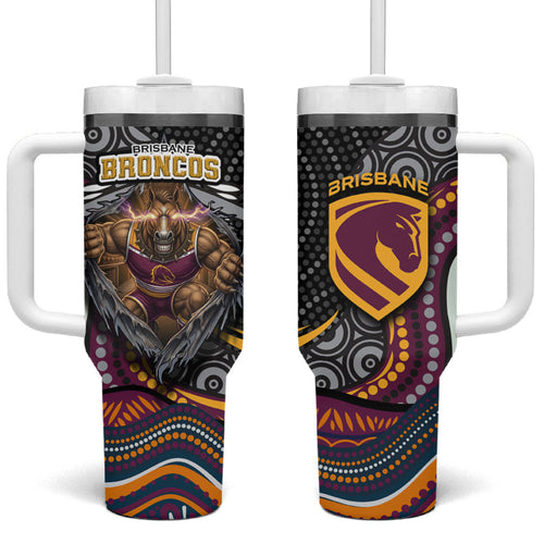 Brisbane Broncos Tumbler With Handle The Scream of Lightning Eyes - Indigenous Dot Ripping Effect